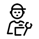 Icon of a person wearing a cap and performing AC repair maintenance.